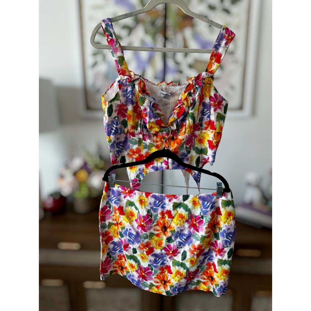 NWT Charlie Holiday Blurred Floral Alicia Top and Mini Skirt Two Piece Size XL